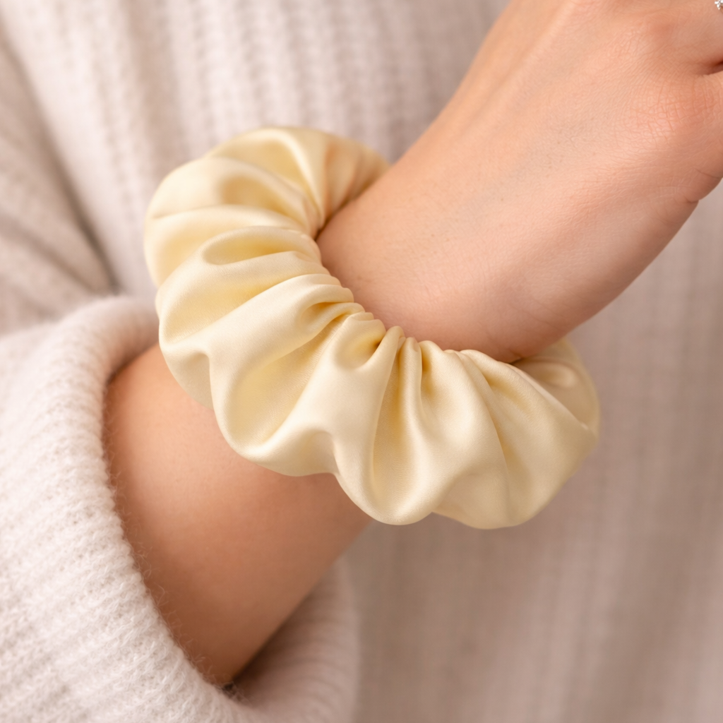 Scrunchie saténová gumička SINOA vanilková3